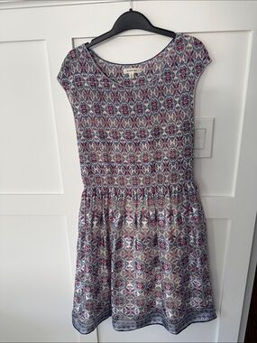 Max Studio Floral Geometric Print Dress in Blue, Red and Cream